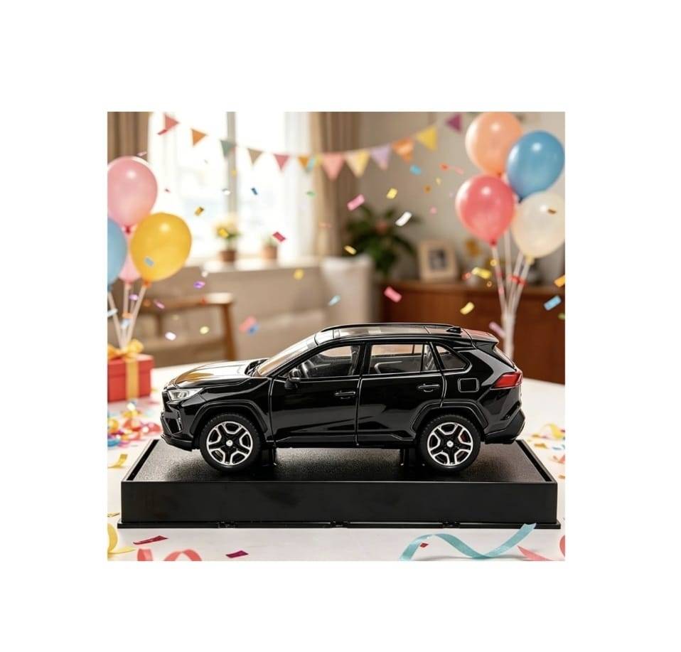 Masinuta metal mecanica, tip Toyota Rav 4, sunete, usi mobile, capota mobila, portbagaj mobil, negru, 15 cm