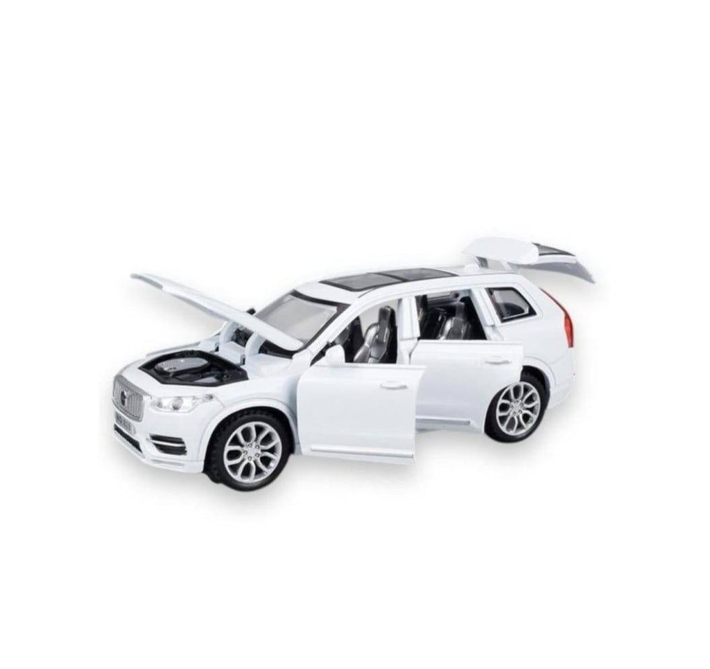 Masinuta metal mecanica, Volvo XC90, sunete, usi mobile, capota mobila, portbagaj mobil, alb, 16 cm