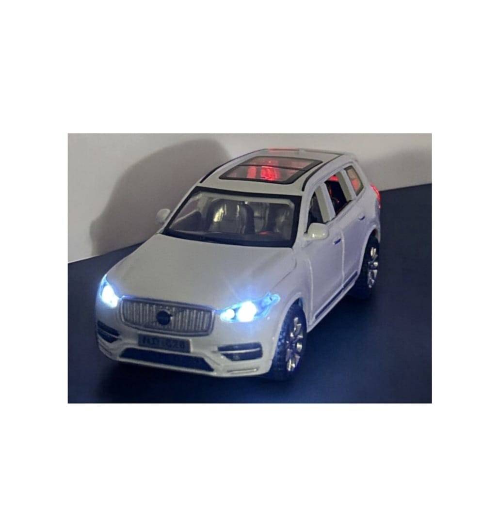 Masinuta metal mecanica, Volvo XC90, sunete, usi mobile, capota mobila, portbagaj mobil, alb, 16 cm