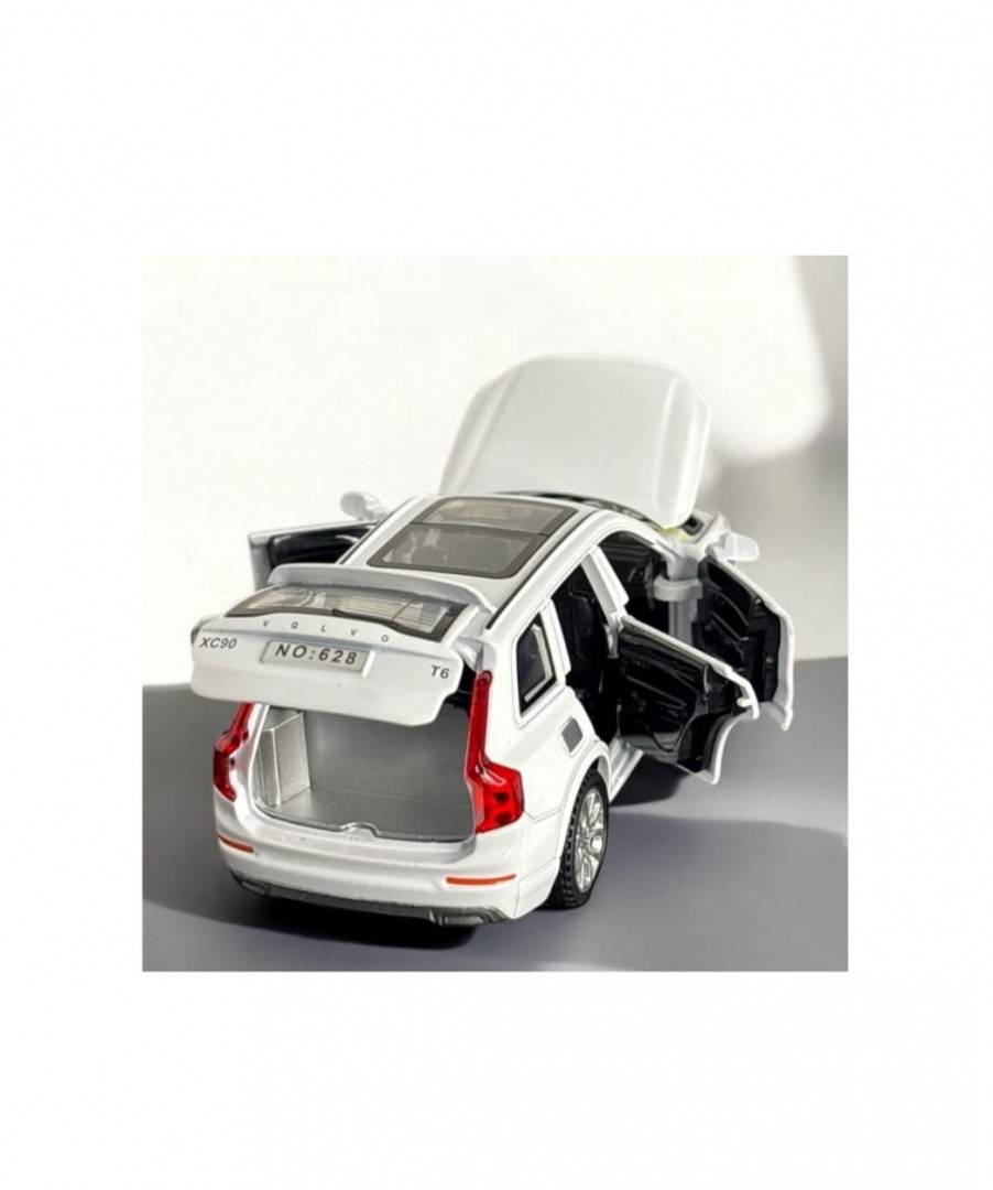 Masinuta metal mecanica, Volvo XC90, sunete, usi mobile, capota mobila, portbagaj mobil, alb, 16 cm