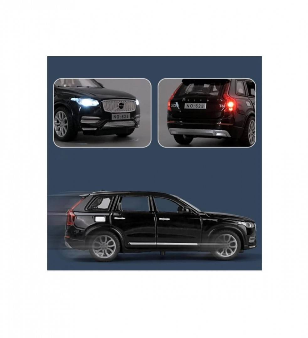 Masinuta metal mecanica, Volvo XC90, sunete, usi mobile, capota mobila, portbagaj mobil, negru, 16 cm
