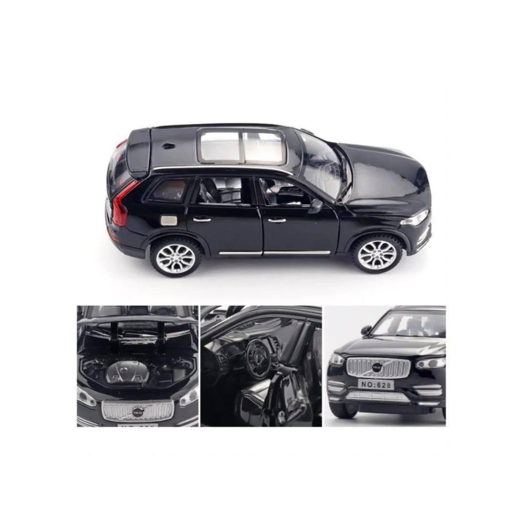 Masinuta metal mecanica, Volvo XC90, sunete, usi mobile, capota mobila, portbagaj mobil, negru, 16 cm