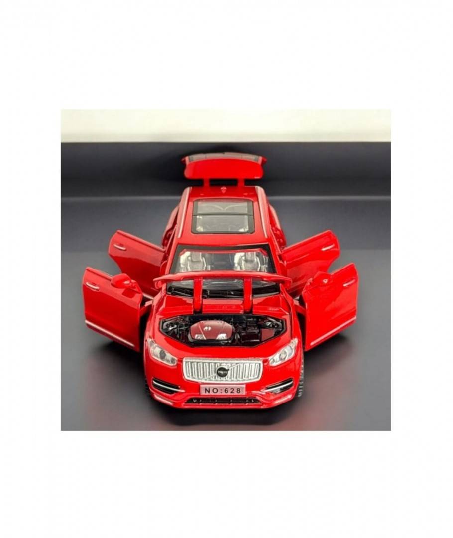 Masinuta metal mecanica, Volvo XC90, sunete, usi mobile, capota mobila, portbagaj mobil, rosu, 16 cm