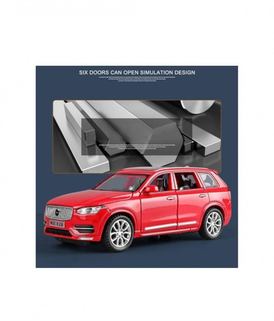 Masinuta metal mecanica, Volvo XC90, sunete, usi mobile, capota mobila, portbagaj mobil, rosu, 16 cm