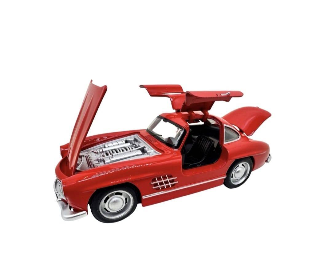 Masinuta metal, Mercedes-Benz 300SL Gullwing, 2 usi mobile, capota mobila, portbagaj mobil, rosu, 15 cm