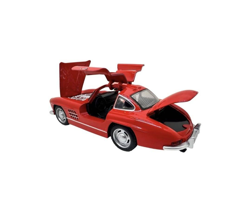 Masinuta metal, Mercedes-Benz 300SL Gullwing, 2 usi mobile, capota mobila, portbagaj mobil, rosu, 15 cm