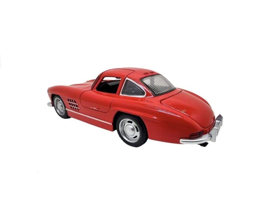 Masinuta metal, Mercedes-Benz 300SL Gullwing, 2 usi mobile, capota mobila, portbagaj mobil, rosu, 15 cm