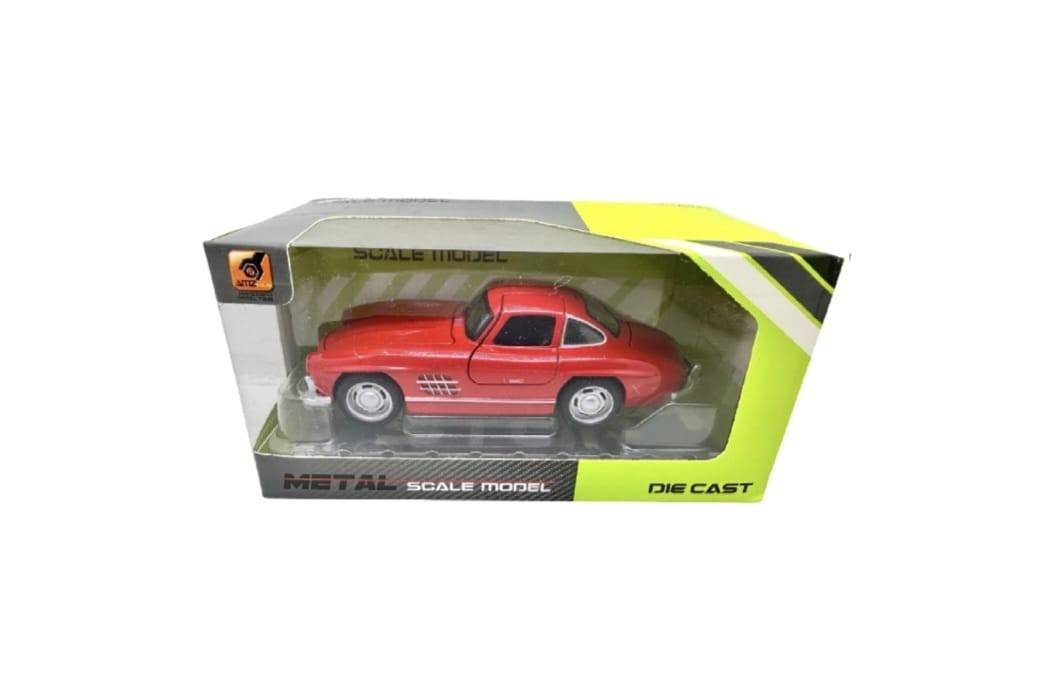 Masinuta metal, Mercedes-Benz 300SL Gullwing, 2 usi mobile, capota mobila, portbagaj mobil, rosu, 15 cm