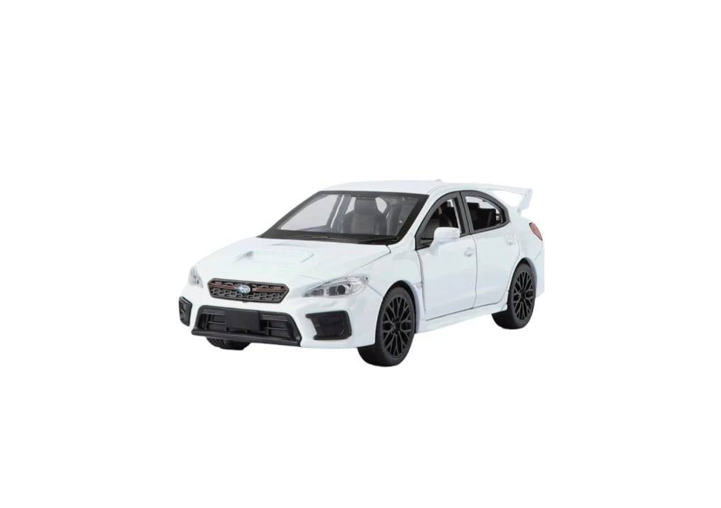 Masinuta metal, Subaru WRX STI 2020, scara 1:32, sunete, usi mobile, capota mobila, portbagaj mobil, alb, 15 cm