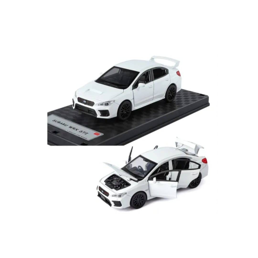 Masinuta metal, Subaru WRX STI 2020, scara 1:32, sunete, usi mobile, capota mobila, portbagaj mobil, alb, 15 cm