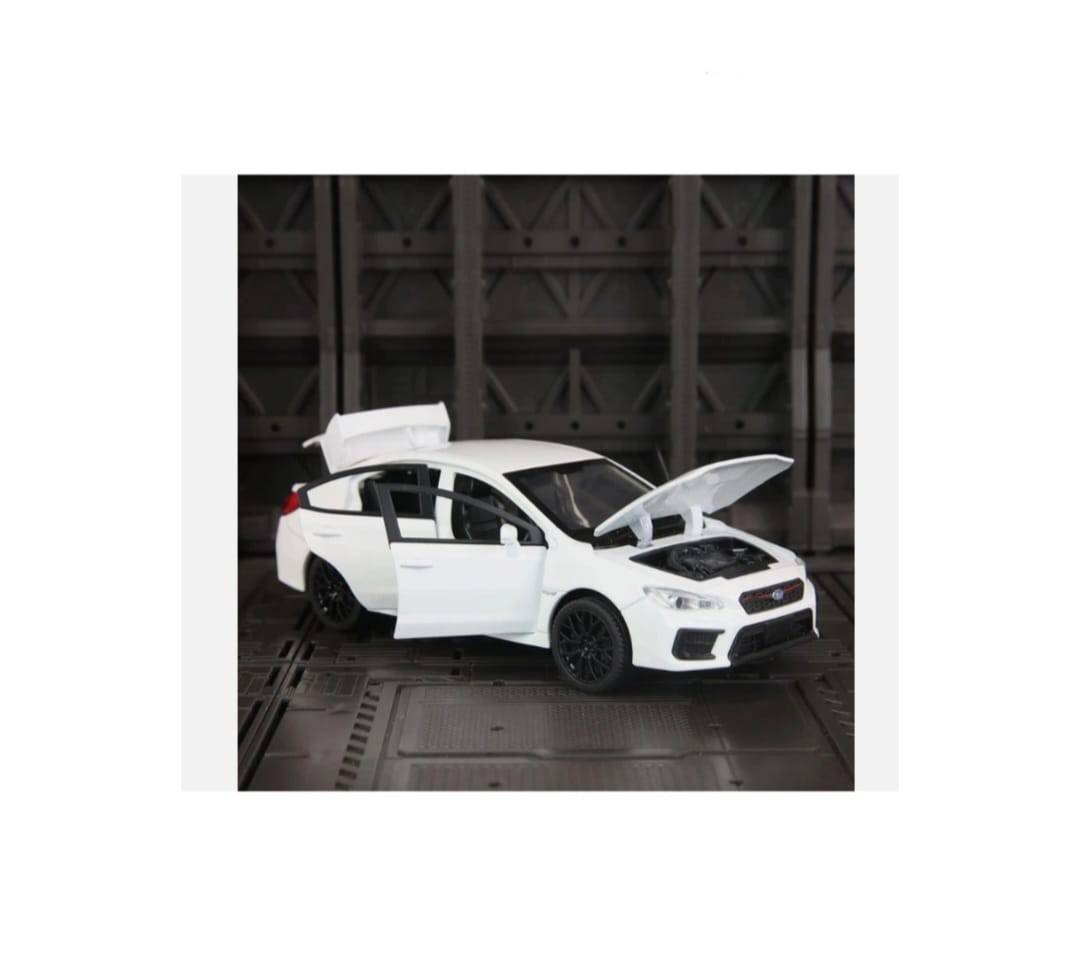 Masinuta metal, Subaru WRX STI 2020, scara 1:32, sunete, usi mobile, capota mobila, portbagaj mobil, alb, 15 cm