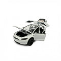 Masinuta metal, Tesla 3V, scara 1:28, sunete, usi mobile, capota mobila, portbagaj mobil, alb, 15 cm