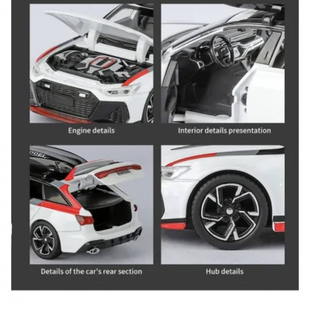 Masinuta metalica, AUDI Rs6 Conversivel, usi mobile, capota mobila, portbagajul mobil, alb, 16 cm