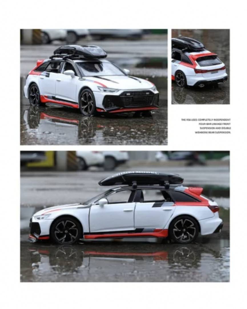 Masinuta metalica, AUDI Rs6 Conversivel, usi mobile, capota mobila, portbagajul mobil, alb, 16 cm