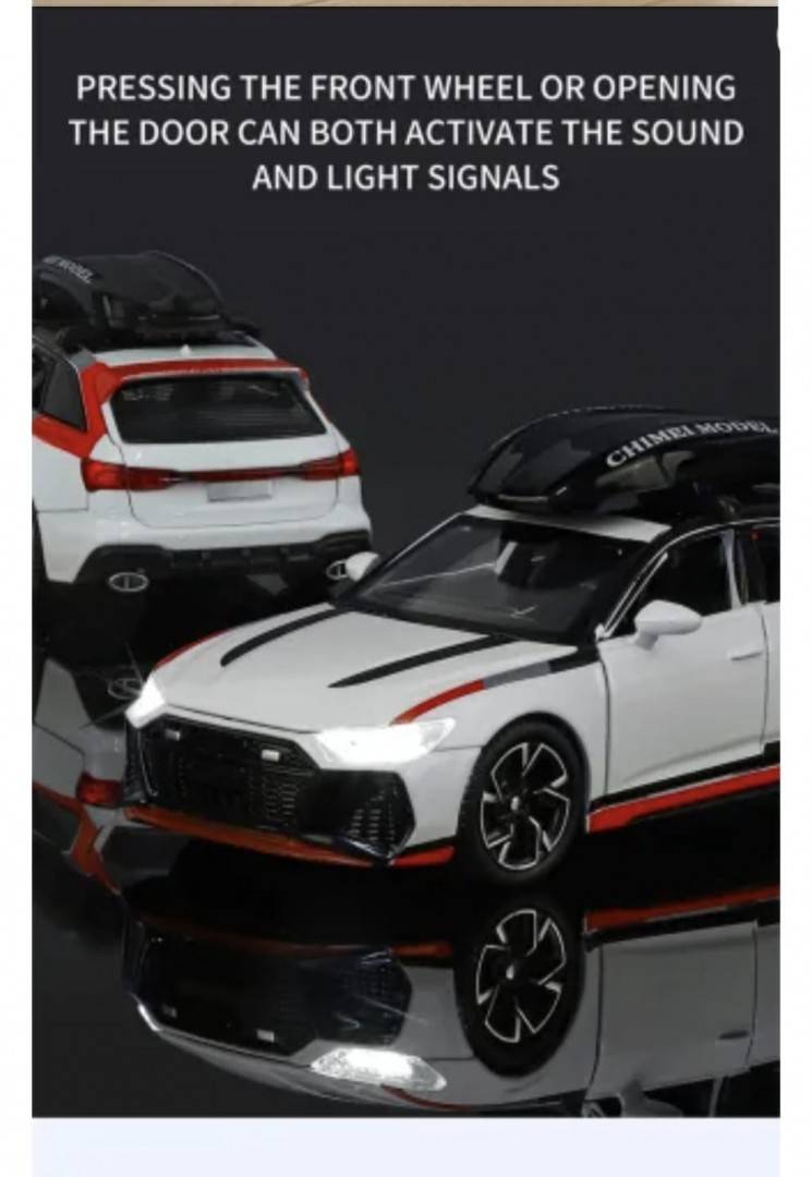 Masinuta metalica, AUDI Rs6 Conversivel, usi mobile, capota mobila, portbagajul mobil, alb, 16 cm