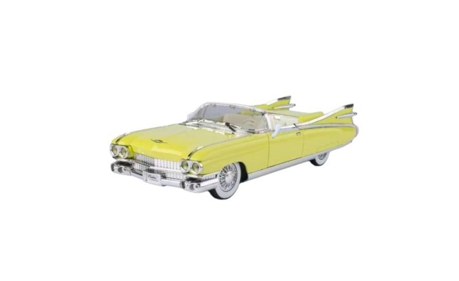 Masinuta metalica, Cadillac Eldorado Biarritz 1959, usi mobile, capota mobila, portbagajul mobil, galben, 19 cm