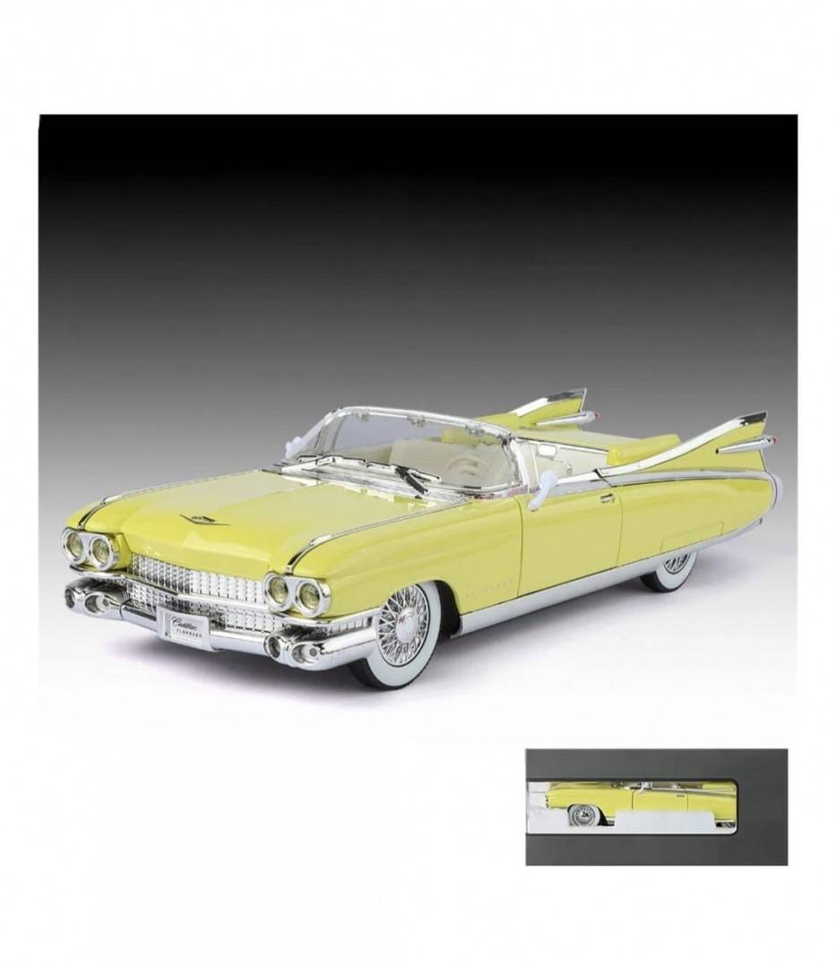 Masinuta metalica, Cadillac Eldorado Biarritz 1959, usi mobile, capota mobila, portbagajul mobil, galben, 19 cm