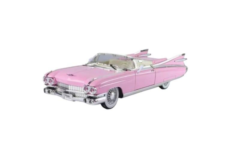 Masinuta metalica, Cadillac Eldorado Biarritz 1959, usi mobile, capota mobila, portbagajul mobil, roz, 19 cm