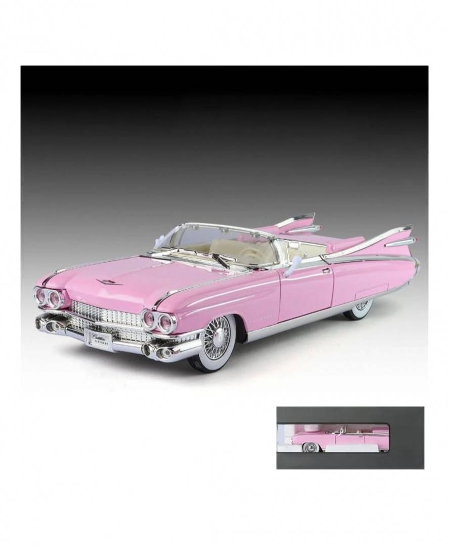 Masinuta metalica, Cadillac Eldorado Biarritz 1959, usi mobile, capota mobila, portbagajul mobil, roz, 19 cm