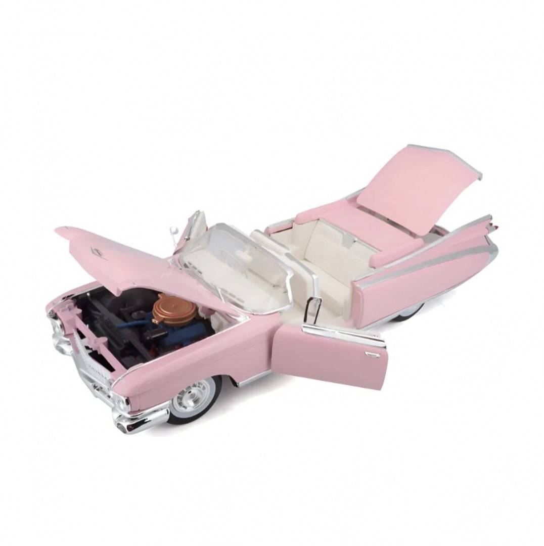 Masinuta metalica, Cadillac Eldorado Biarritz 1959, usi mobile, capota mobila, portbagajul mobil, roz, 19 cm