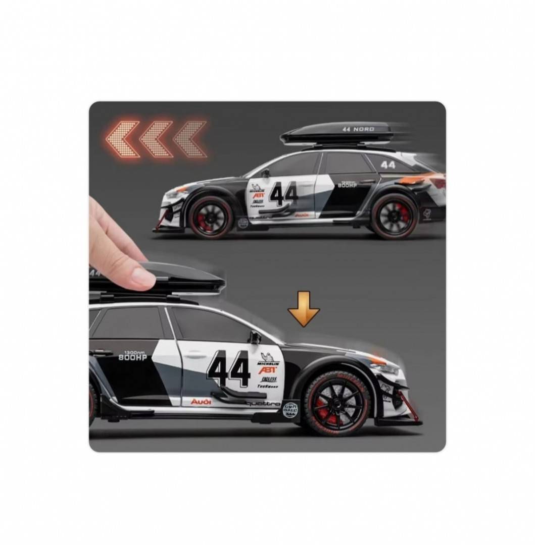 Masinuta metalica cu cheie, Audi RS6 ABT S Line Quattro, 1:24, usi mobile, capota mobila, portbagaj mobil, 20 cm