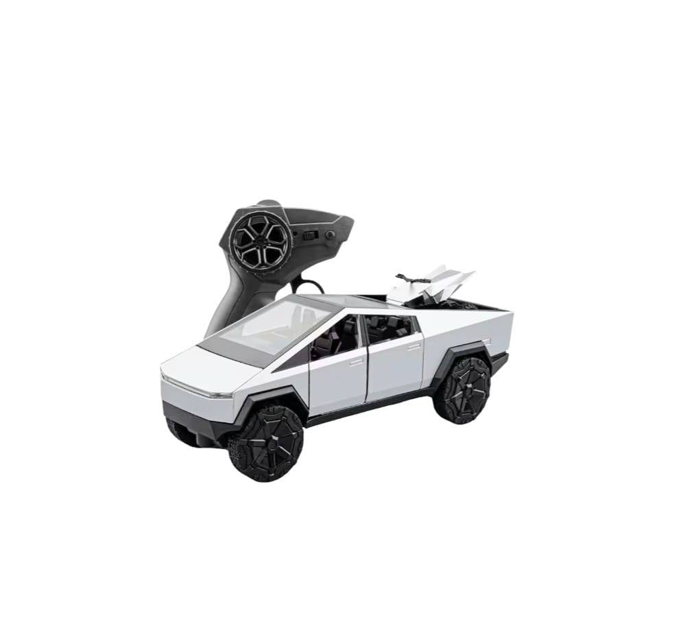 Masinuta metalica cu telecomanda, Tesla Cybertruck , ATV inclus, 1:24, usi mobile, capota mobila, acumulator, gri, 22 cm