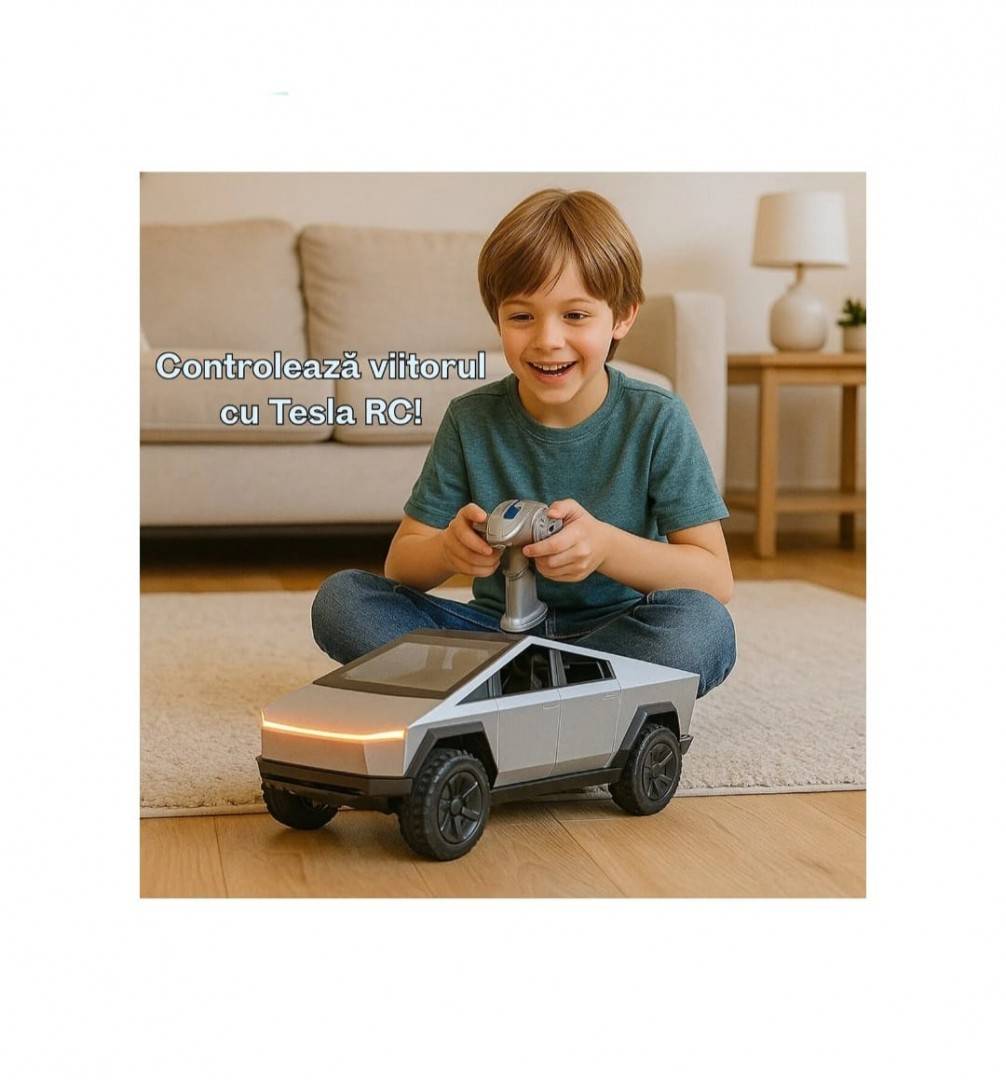 Masinuta metalica cu telecomanda, Tesla Cybertruck , ATV inclus, 1:24, usi mobile, capota mobila, acumulator, gri, 22 cm