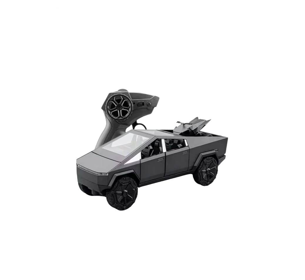 Masinuta metalica cu telecomanda, Tesla Cybertruck , ATV inclus, 1:24, usi mobile, capota mobila, acumulator, gri inchis, 22 
