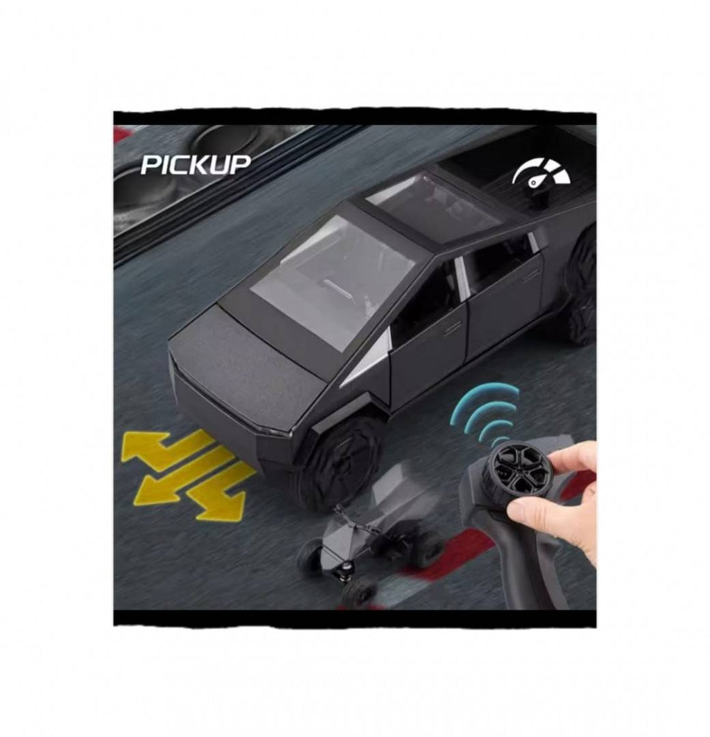 Masinuta metalica cu telecomanda, Tesla Cybertruck , ATV inclus, 1:24, usi mobile, capota mobila, acumulator, gri inchis, 22 
