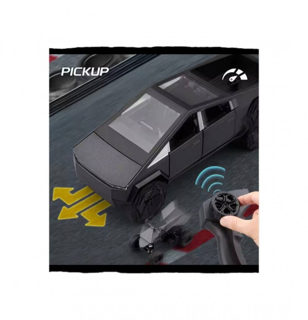 Masinuta metalica cu telecomanda, Tesla Cybertruck , ATV inclus, 1:24, usi mobile, capota mobila, acumulator, gri inchis, 22 