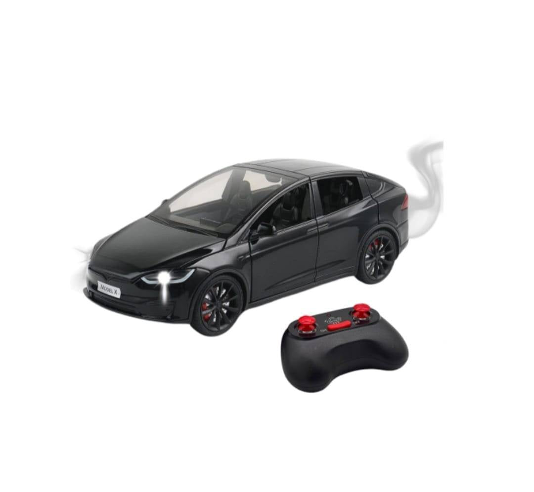 Masinuta metalica cu telecomanda, Tesla X, 1:22, usi mobile,fum, capota mobila, acumulator, negru, 20 cm