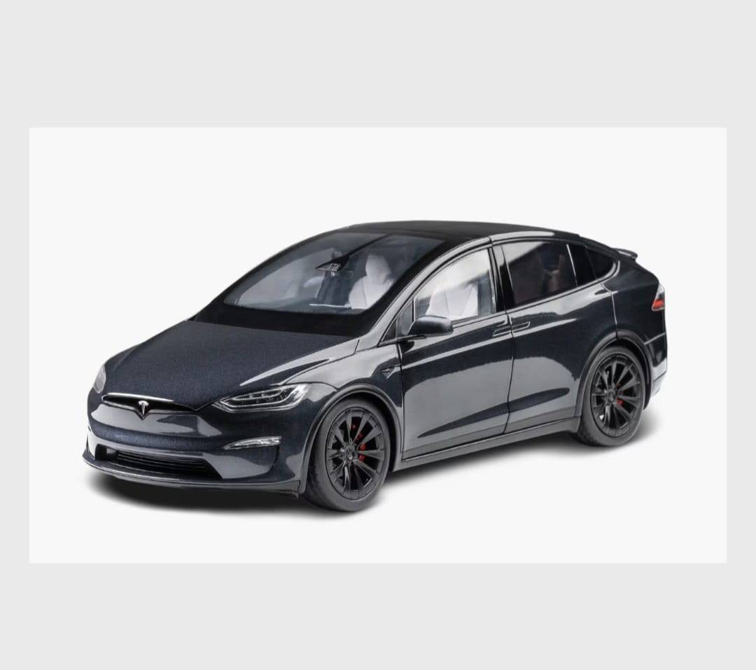 Masinuta metalica cu telecomanda, Tesla X, 1:22, usi mobile,fum, capota mobila, acumulator, negru, 20 cm