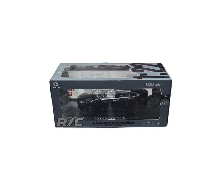 Masinuta metalica cu telecomanda, Tesla X, 1:22, usi mobile,fum, capota mobila, acumulator, negru, 20 cm