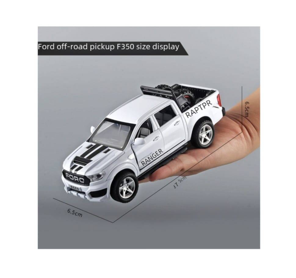 Masinuta metalica, Ford F350, scara 1:32, roti detasabile, usi mobile, capota mobila, alb, 17.5 cm
