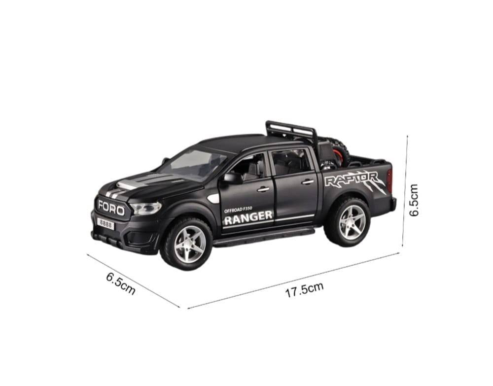 Masinuta metalica, Ford F350, scara 1:32, roti detasabile, usi mobile, capota mobila, negru, 17.5 cm