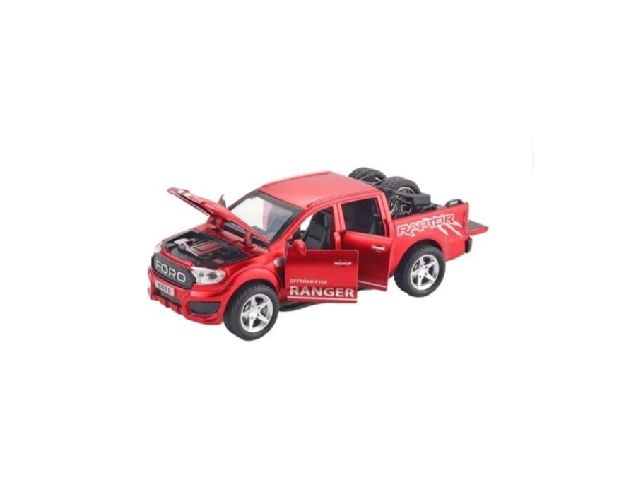 Masinuta metalica, Ford F350, scara 1:32, roti detasabile, usi mobile, capota mobila, rosu, 17.5 cm