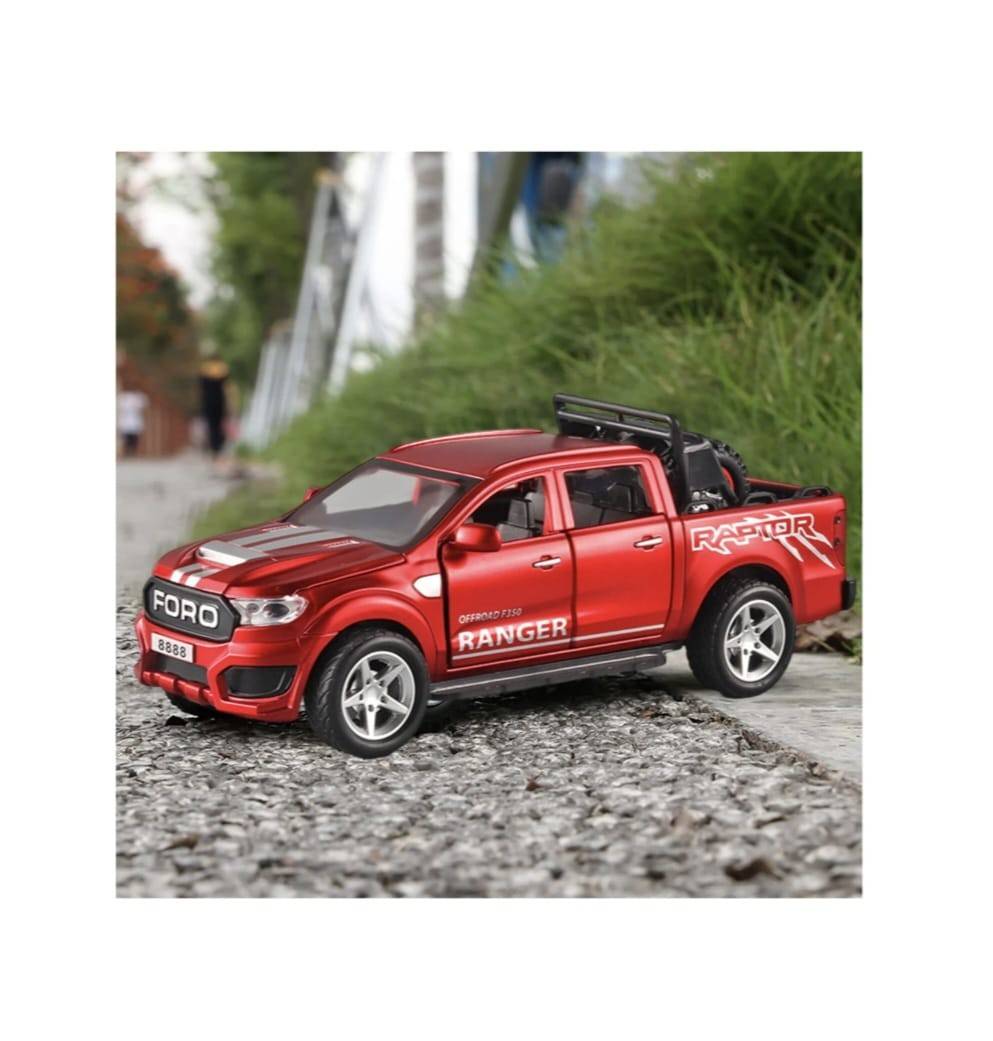 Masinuta metalica, Ford F350, scara 1:32, roti detasabile, usi mobile, capota mobila, rosu, 17.5 cm