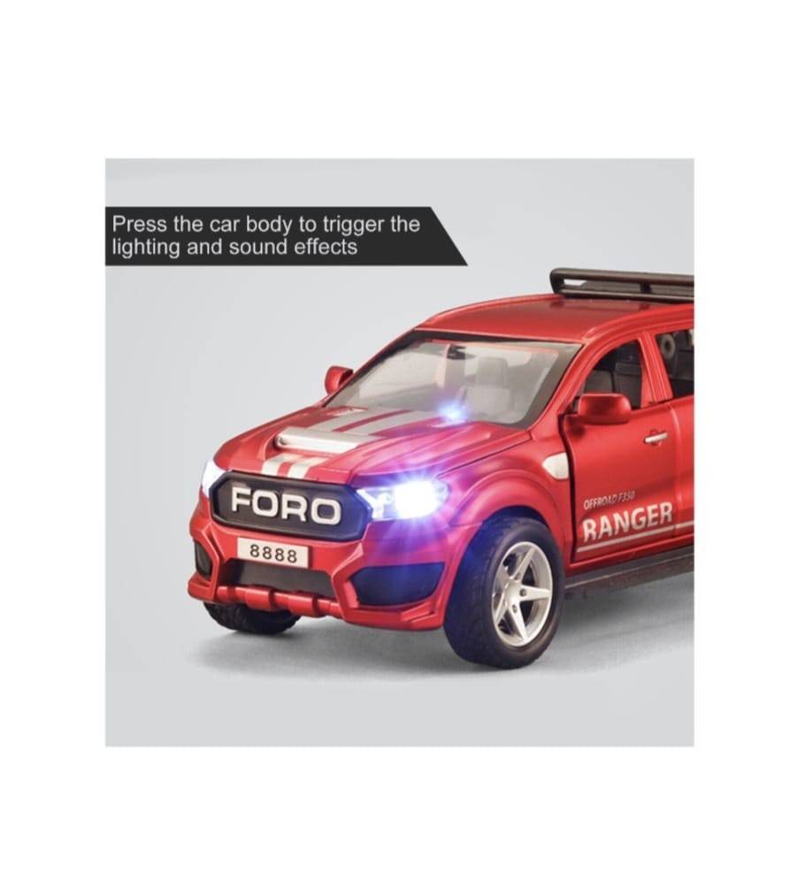 Masinuta metalica, Ford F350, scara 1:32, roti detasabile, usi mobile, capota mobila, rosu, 17.5 cm