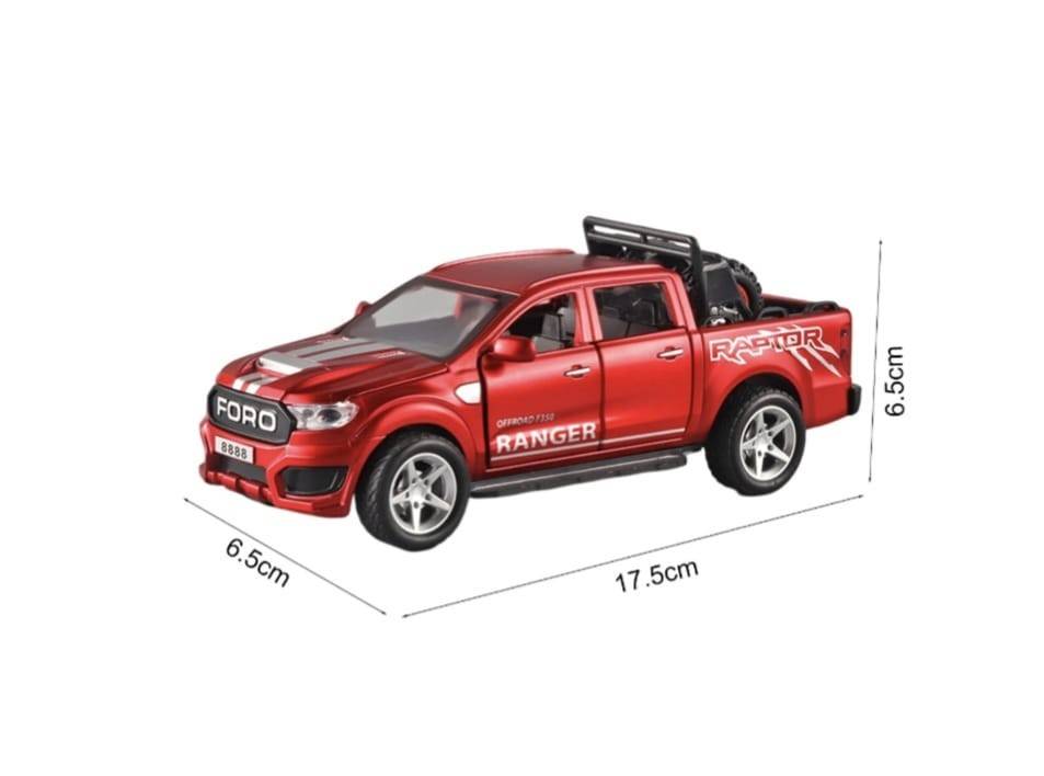 Masinuta metalica, Ford F350, scara 1:32, roti detasabile, usi mobile, capota mobila, rosu, 17.5 cm