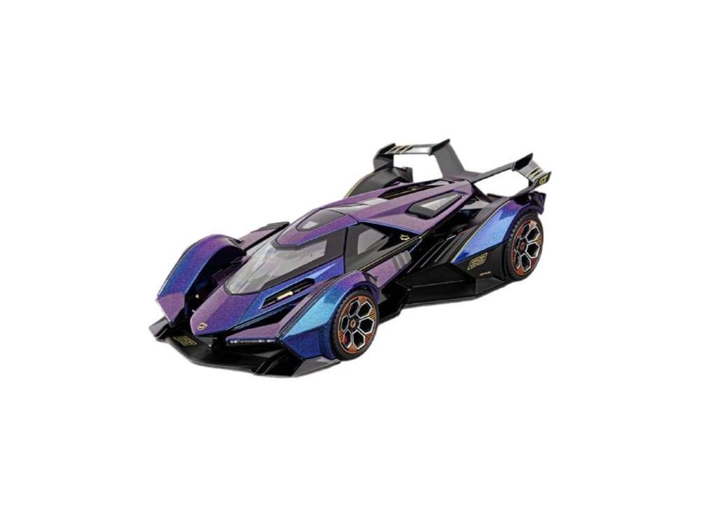 Masinuta metalica, Lamborghini V12 Vision Gran Turismo, 1:18, usi mobil, portbagaj mobil, capota mobila, albastru, 21 cm