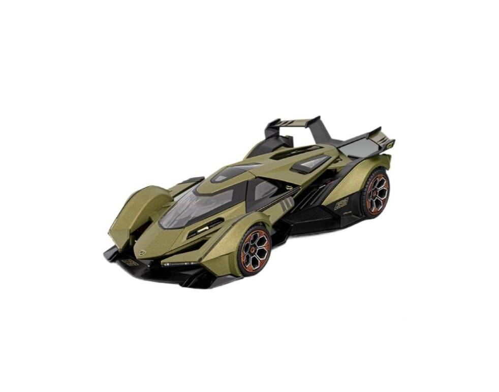 Masinuta metalica, Lamborghini V12 Vision Gran Turismo, 1:18, usi mobil, portbagaj mobil, capota mobila, kaki, 21 cm
