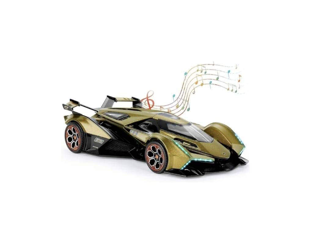 Masinuta metalica, Lamborghini V12 Vision Gran Turismo, 1:18, usi mobil, portbagaj mobil, capota mobila, kaki, 21 cm
