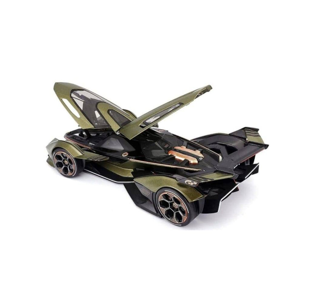 Masinuta metalica, Lamborghini V12 Vision Gran Turismo, 1:18, usi mobil, portbagaj mobil, capota mobila, kaki, 21 cm