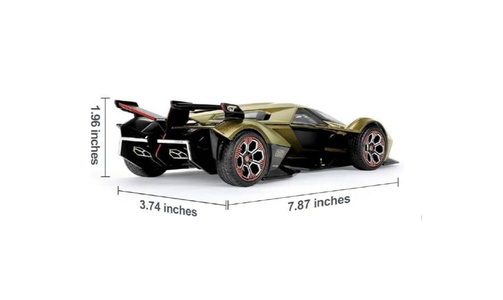 Masinuta metalica, Lamborghini V12 Vision Gran Turismo, 1:18, usi mobil, portbagaj mobil, capota mobila, kaki, 21 cm