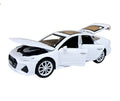 Masinuta metalica mecanica, Audi A7, lumini si sunete, usi mobile, capota mobila, portbagajul mobil, alb, 15 cm
