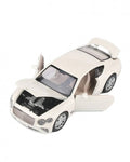 Masinuta metalica mecanica, Bentley Continental GT, lumini si sunete, usi, capota , portbagajul , barlad, alb, 19 cm