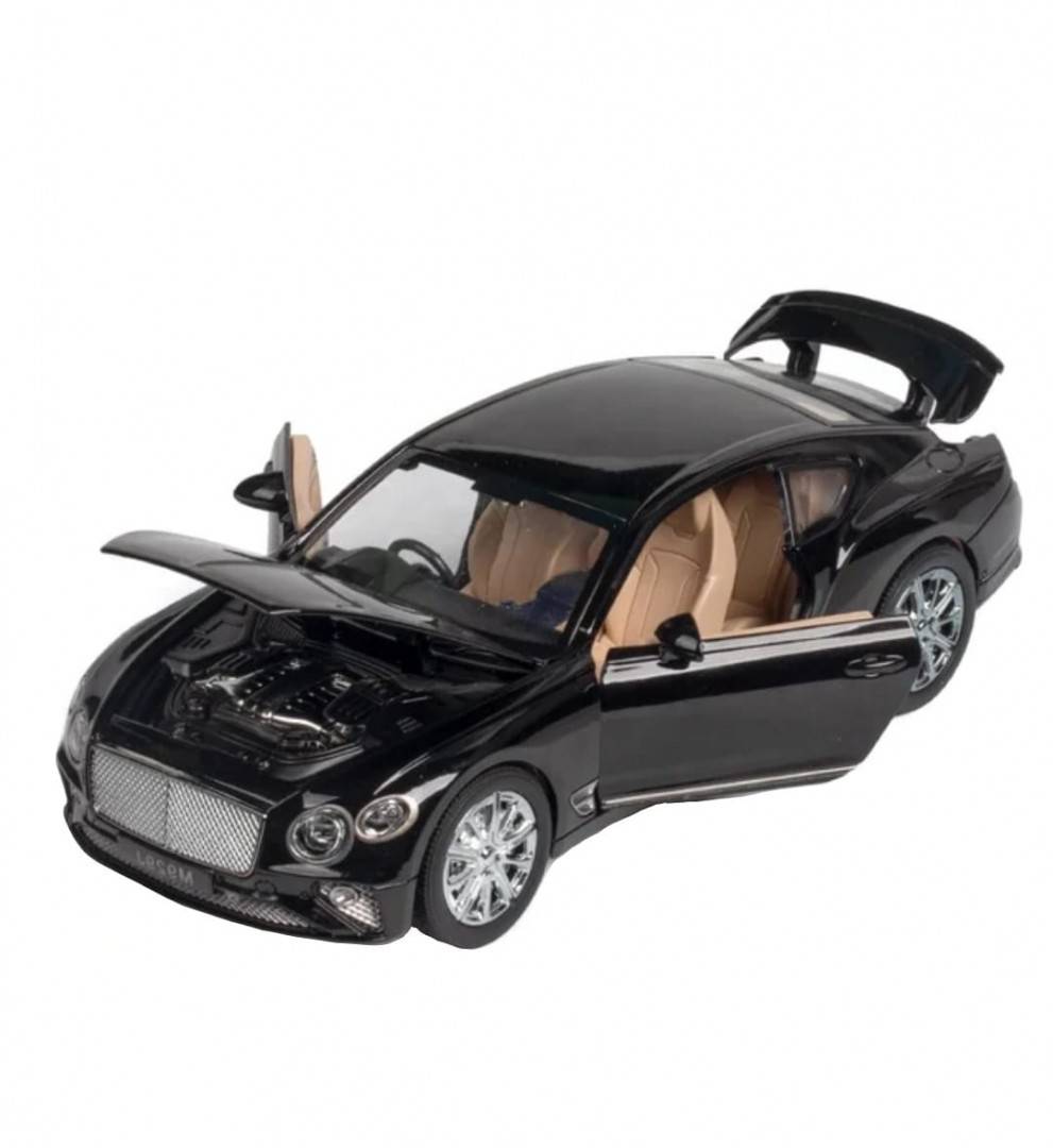 Masinuta metalica mecanica, Bentley Continental GT, lumini si sunete, usi , capota portbagajul , barlad, negru, 19 cm
