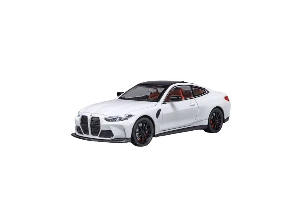 Masinuta metalica mecanica, BMW M4, 1:24, lumini, sunete, usi mobile, capota mobila, portbagajul mobil, alb, 20 cm