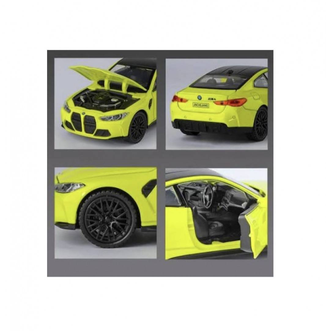 Masinuta metalica mecanica, BMW M4, 1:24, lumini, sunete, usi mobile, capota mobila, portbagajul mobil, vernil, 20 cm