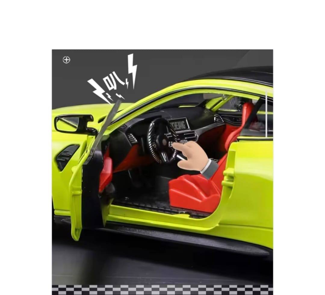 Masinuta metalica mecanica, BMW M4, 1:24, lumini, sunete, usi mobile, capota mobila, portbagajul mobil, vernil, 20 cm